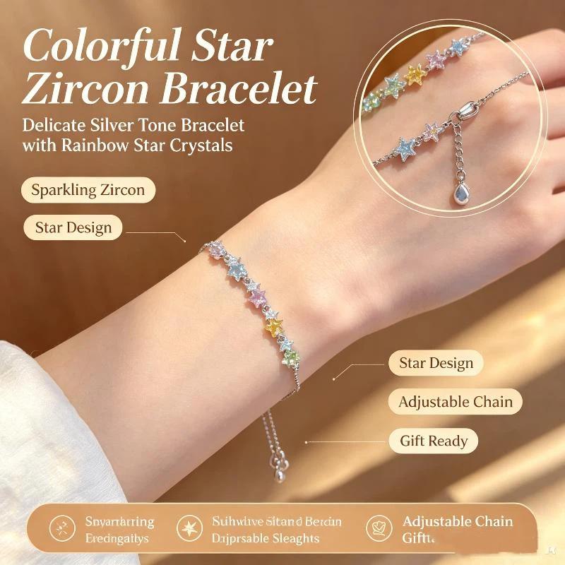 Adjustable Shiny Star Bracelet Colorful Zircon Crystal Wrist Jewelry for Women Graduation Gift
