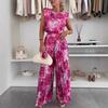 Women's Cross-Border 2025 Fashion: Sleeveless Round Neck Top & Pleated Wide-Leg Pants Two-Piece Set