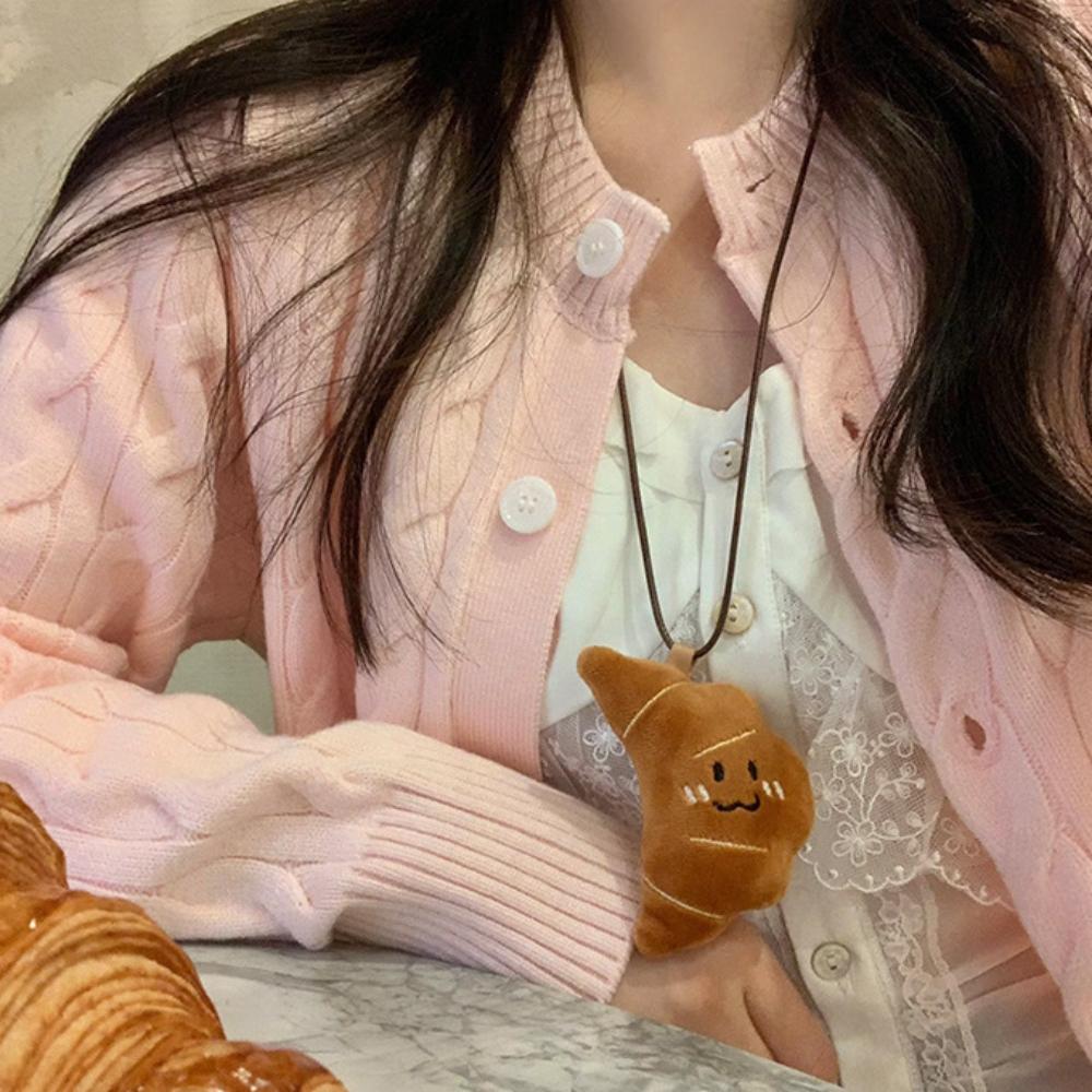 Korean Style Croissant Pendant Necklace Cute Mushroom Sweater Chain Funny Bread Necklace  Women Style 1