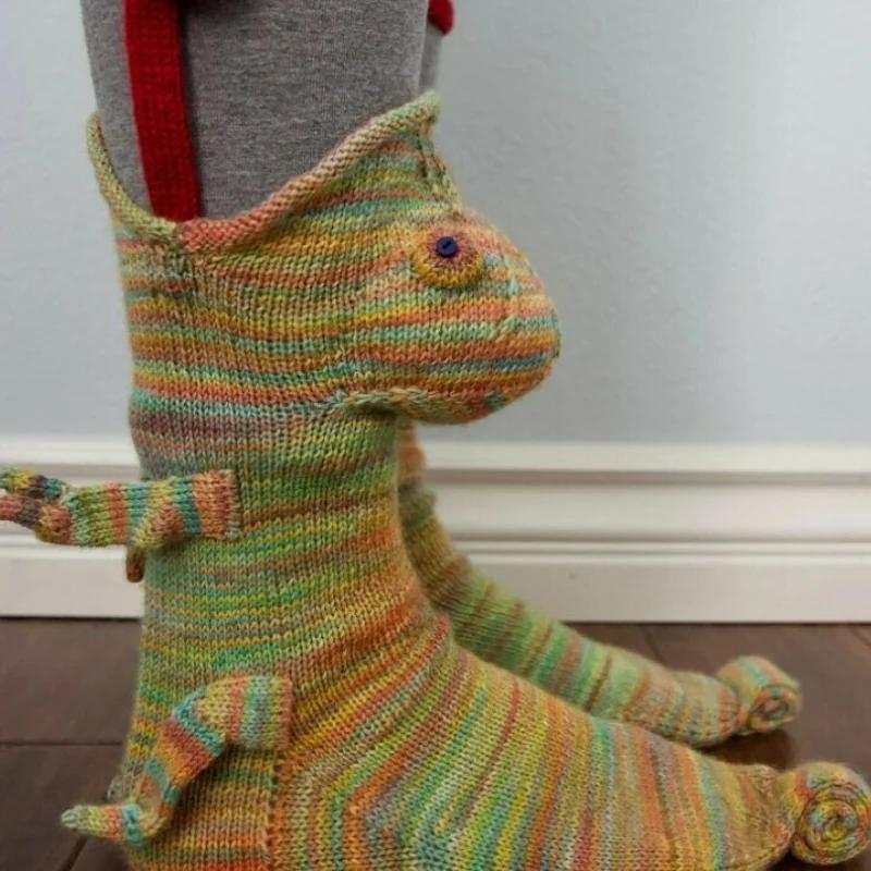 1 Pair  New Knitted Crocodile Socks Autumn Winter Women Cute Cartoon Floor Warm Socks Christmas Funny Socks Breathable