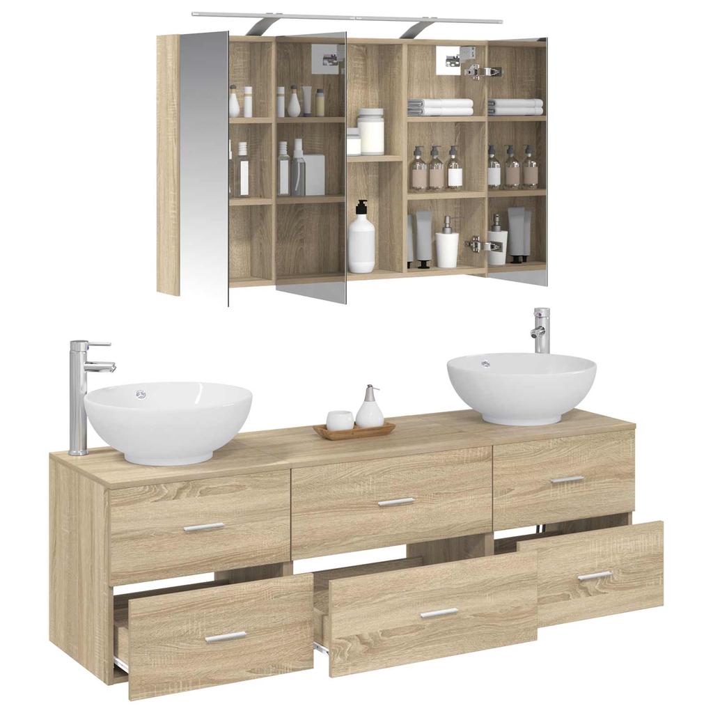 Bathroom Furniture Set 4 pcs Sonoma Oak Engineered Wood and Glass