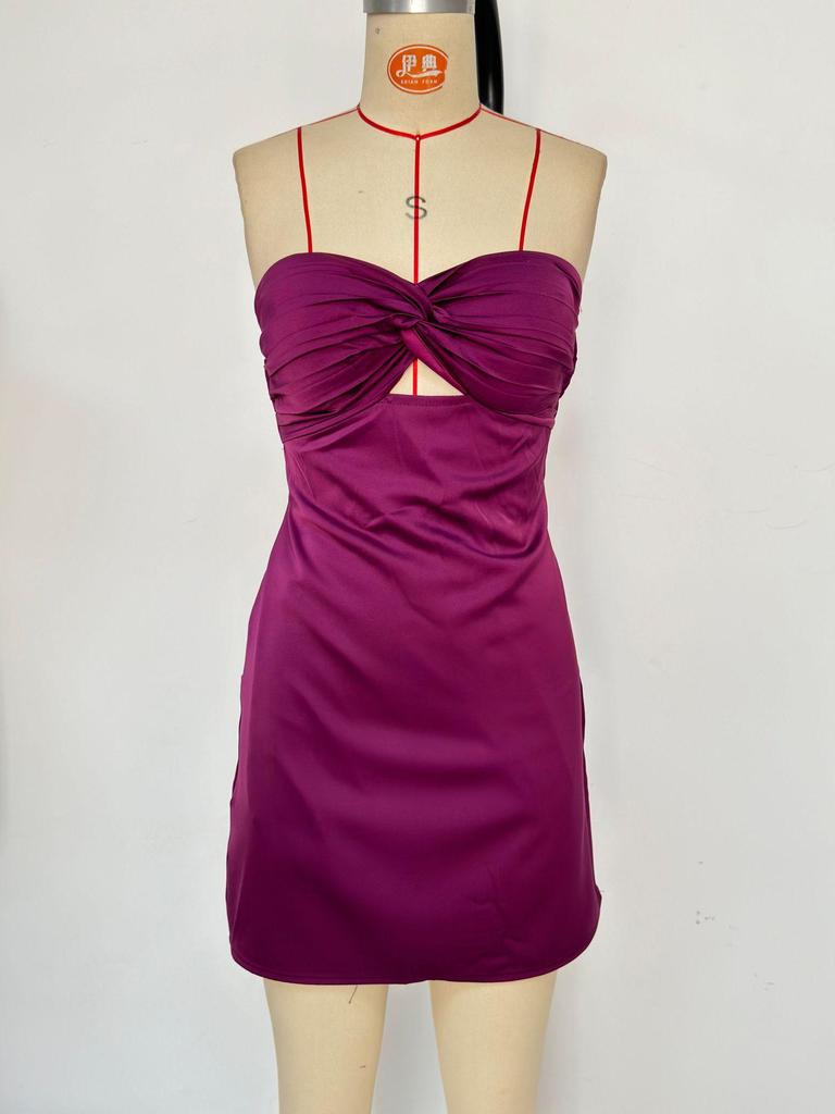 Elegant European Satin Evening Gown: Slim-Fit Bandeau Dress for Romantic Dates