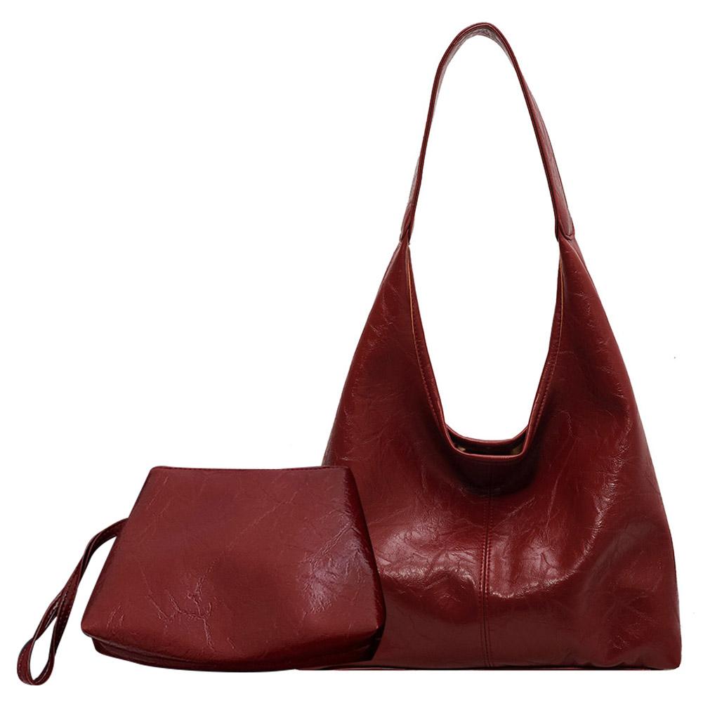 Vintage Leather Shoulder Bag with Clutch Purse Fashion Soft Hobo Bag Casual Tote Handbag Set Satchel Commuting Underarm Pouch
