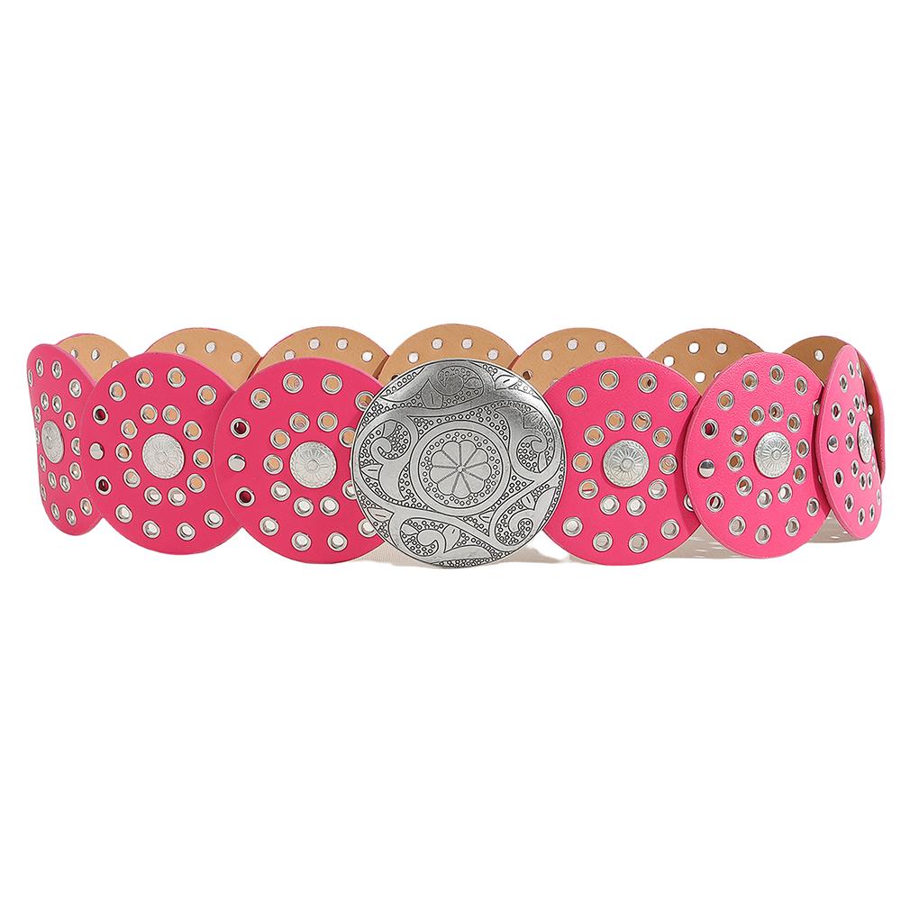 Vintage Cowgirl Buckle Belt Colorful Round PU Hollow Belt Cowboy Waistband  Waist Accessories