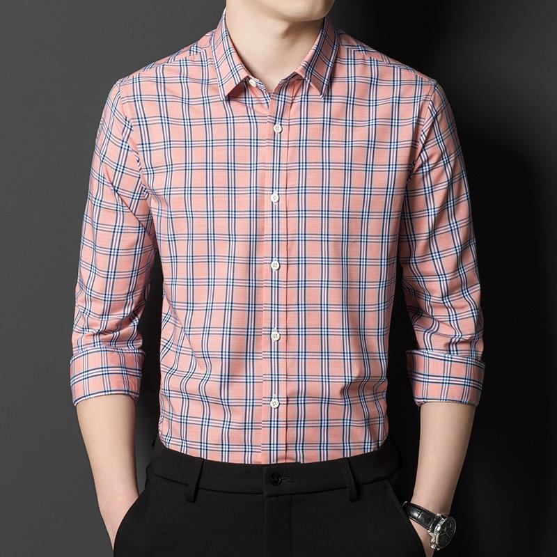 

Spring New Style Young and Middle-aged Men s Lapel Shirt Casual Square Plaid Loose Large Size Breathable Shirt XXXL