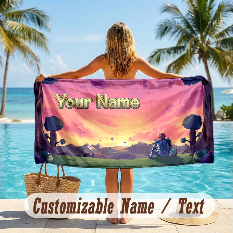 Custom Text Beach Towel, Soft Absorbent Swimming Multi-use TowelTerraria