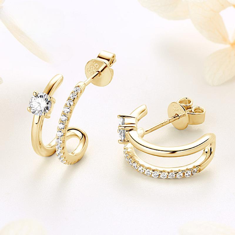 D Moissanite Stud Earrings for Women Girls 925 Silver Original Certified Jewelry Half Hoop Huggie Open C Shaped Earrings