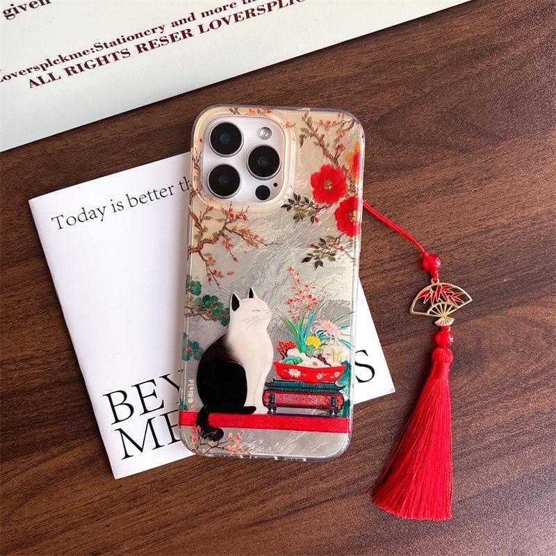 Luxuriöse Niedliche Katze Blume Wirbelmuster Klare Handyhülle Für iPhone 16 15 Pro Max 14 13 Silikonhülle
