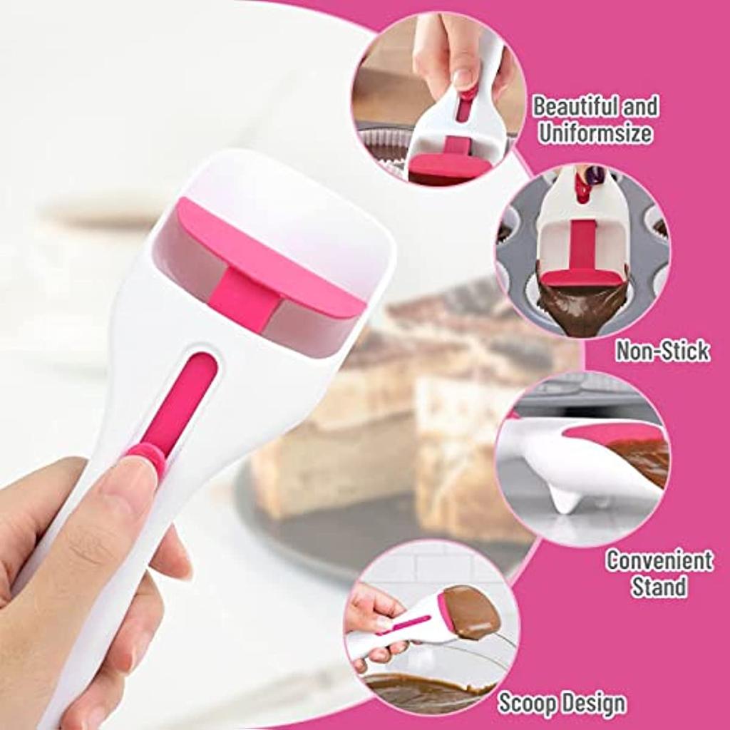 1pc BPA-Free Cupcake Scoop - Measuring Batter Dispenser with Pink Accents, Dishwasher Safe, Drip-Free Baking for Clean Counters, Perfect for Baking