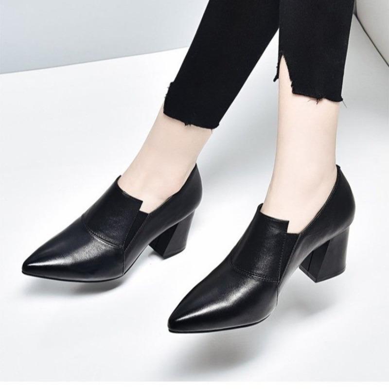 Fashion Fashion Block Heel Slip-on Non-Slip Wear-Resistant Single Shoes Autumn New Pointed Toe Deep Mouth High Heels