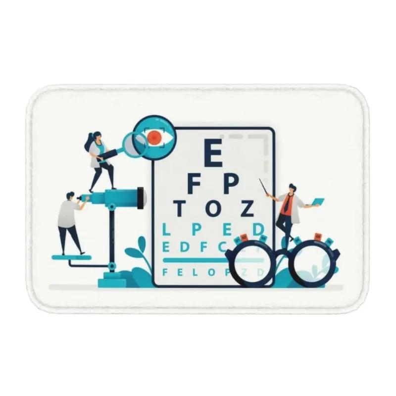 Funny Glasses with Eye Test Chart Doormat Non-Slip Entrance Door Floor Mat Optician Optometrist Living Room Carpet Rug