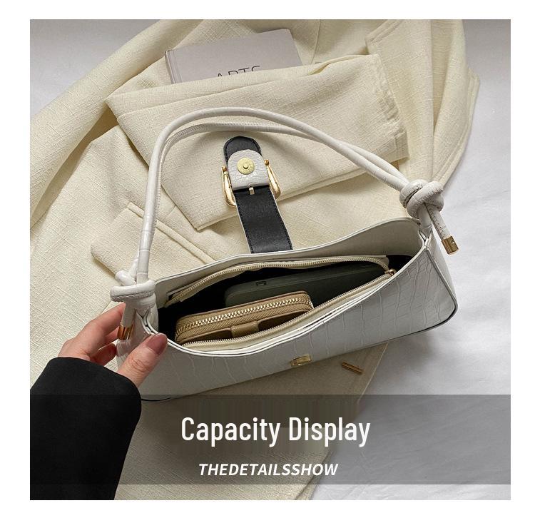 2023 Trendy White French Texture Underarm Handbag for Women - Solid Color Baguette Style
