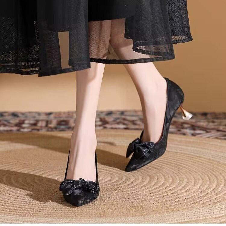 Fashion French High-heeled Women's 2025 New Autumn Chinese Thin-heeled Pink Non-tiring Bridesmaid Shoes Single Shoes