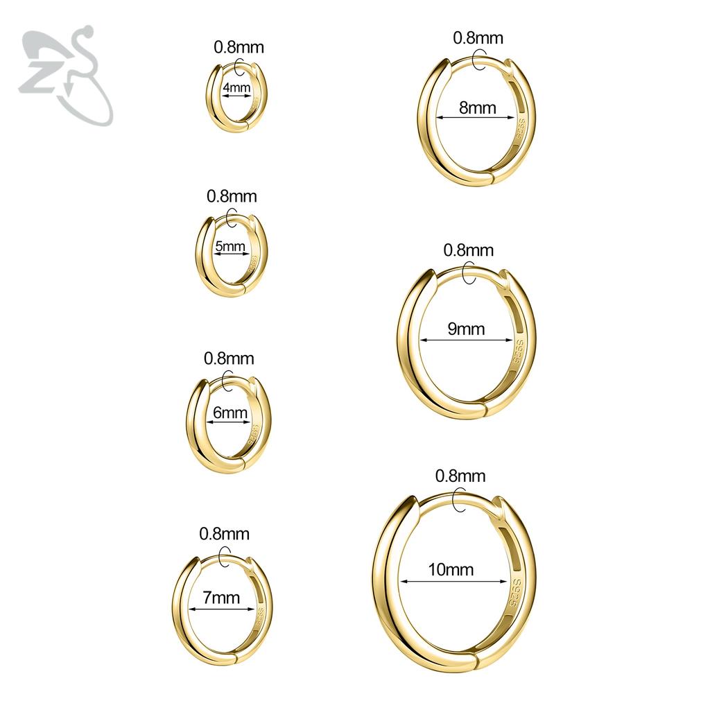 ZS 1 PC Gold Color 925 Sterling Silver Hoop Earring For Women Girls 4-10MM Round Earrings Helix Cartilage Rook Piercings Jewelry