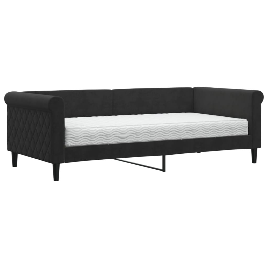 Daybed with Mattress Black 90 X 190 Cm Velvet