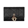 Dior Moje Slečna XS Světlé Zlato Přívěsek Kostkovaná Peněženka z Jehněčí Kůže Dámská peněženka Černá S0966ONMJ-M900