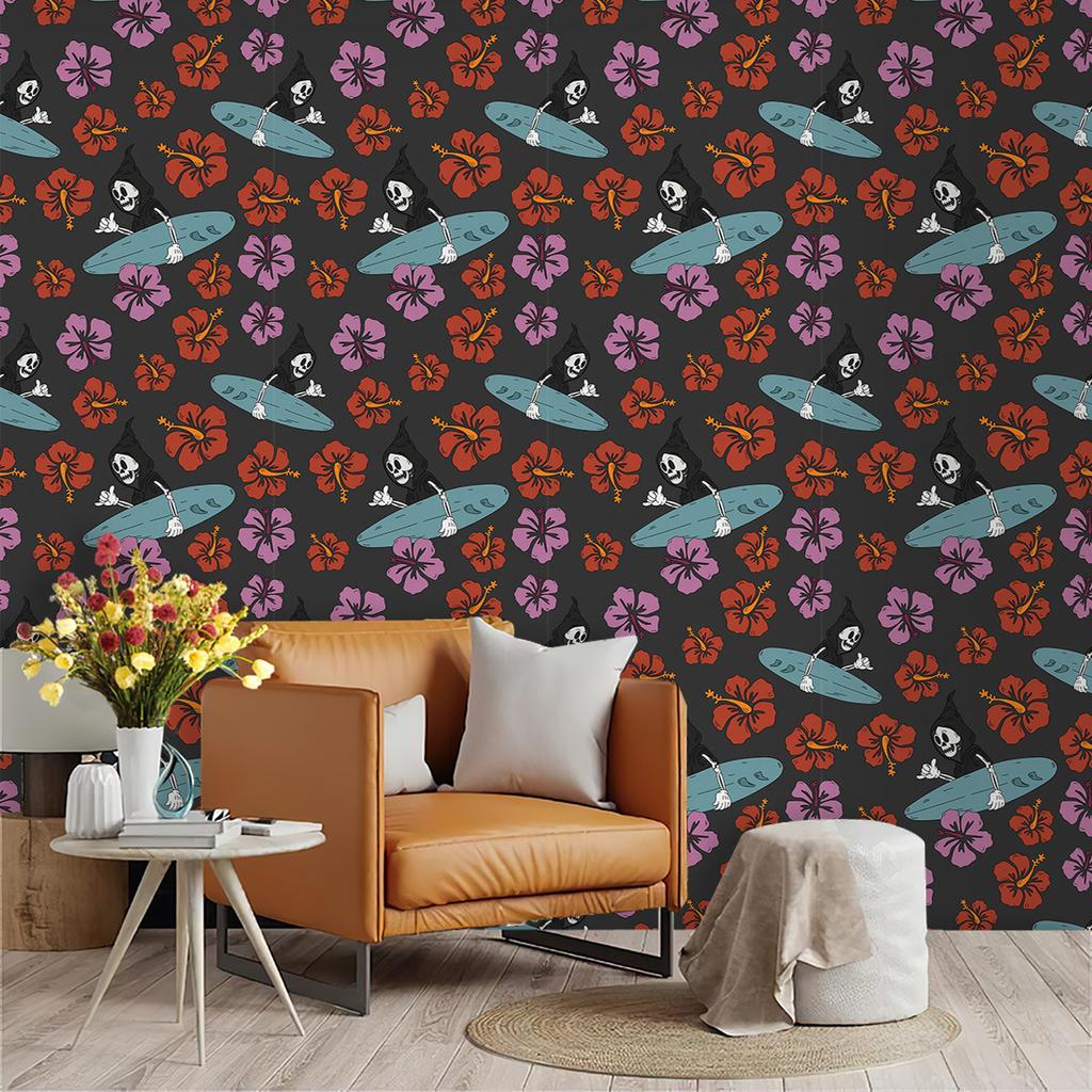 Vintage Skulls Floral Peel and Stick Wallpaper for Bedroom Halloween Removable Contact Paper for Walls Cabinets Decor
