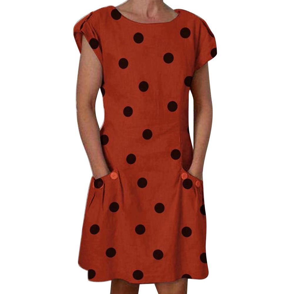 Dame Polka Dot Tunic Dress Plus Size Dame Kortermet Summer A-Line Dress