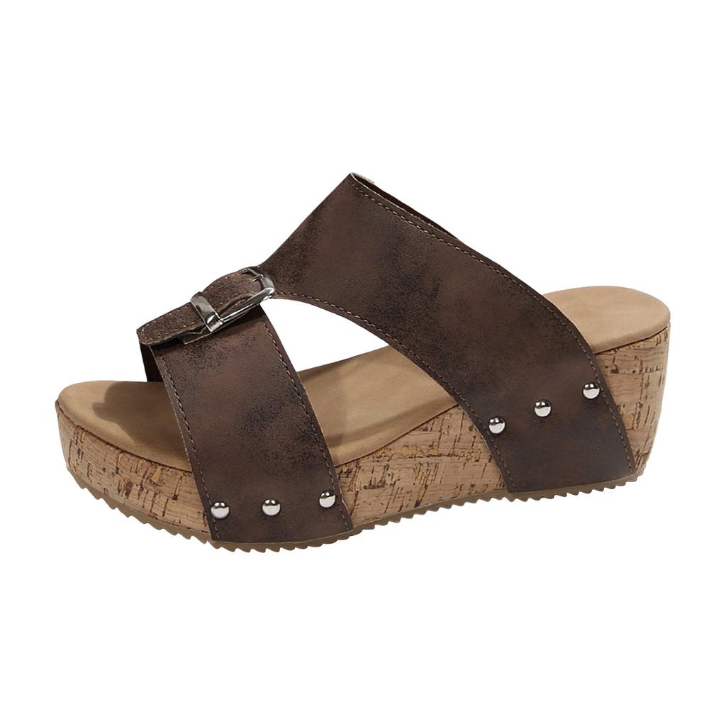 Women Wedge Sandals 2026 Summer Platform Sandals Rubber Sole Buckle Peep Toe Elegant Shoes For Woman Beach Sandalias De Mujer