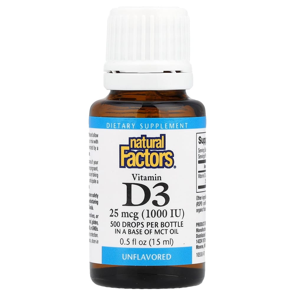 Natural Factors Vitamin D3 Drops Unflavored 25mcg (1000IU) 15ml (0.5 fl oz)