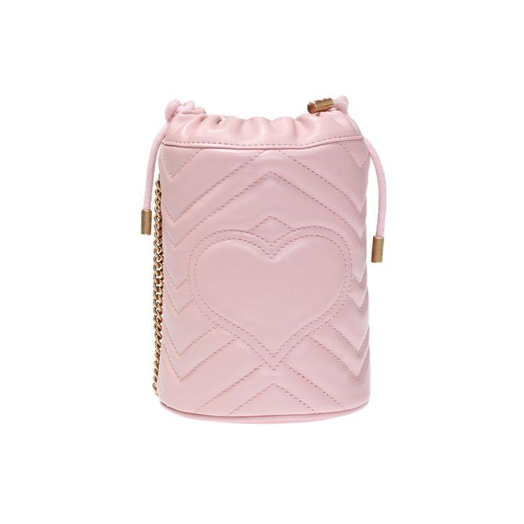 Gucci Borsa a secchiello con coulisse e catena GG Marmont trapuntata da donna a spalla Rosa 575163-DTDRT-5909