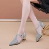 Women's Hollow Middle Heel Sandals Thick Heel Spring and Summer Pointed Shoes Hollow Pointed Breathable Shoes