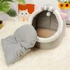 1 Comfortable Cartoon Cat House with Removable Pad, Modern Style Pet Bed Cave, Indoor Plush House Bed with Pompom