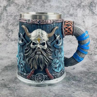 Středověký vikingský pirátský pivní hrnek Lebka Kreativní velkokapacitní hrnek Reliéfní nerezová ocel Hrnek na kávu Šálek na whisky Bar Party Halloween Dárek