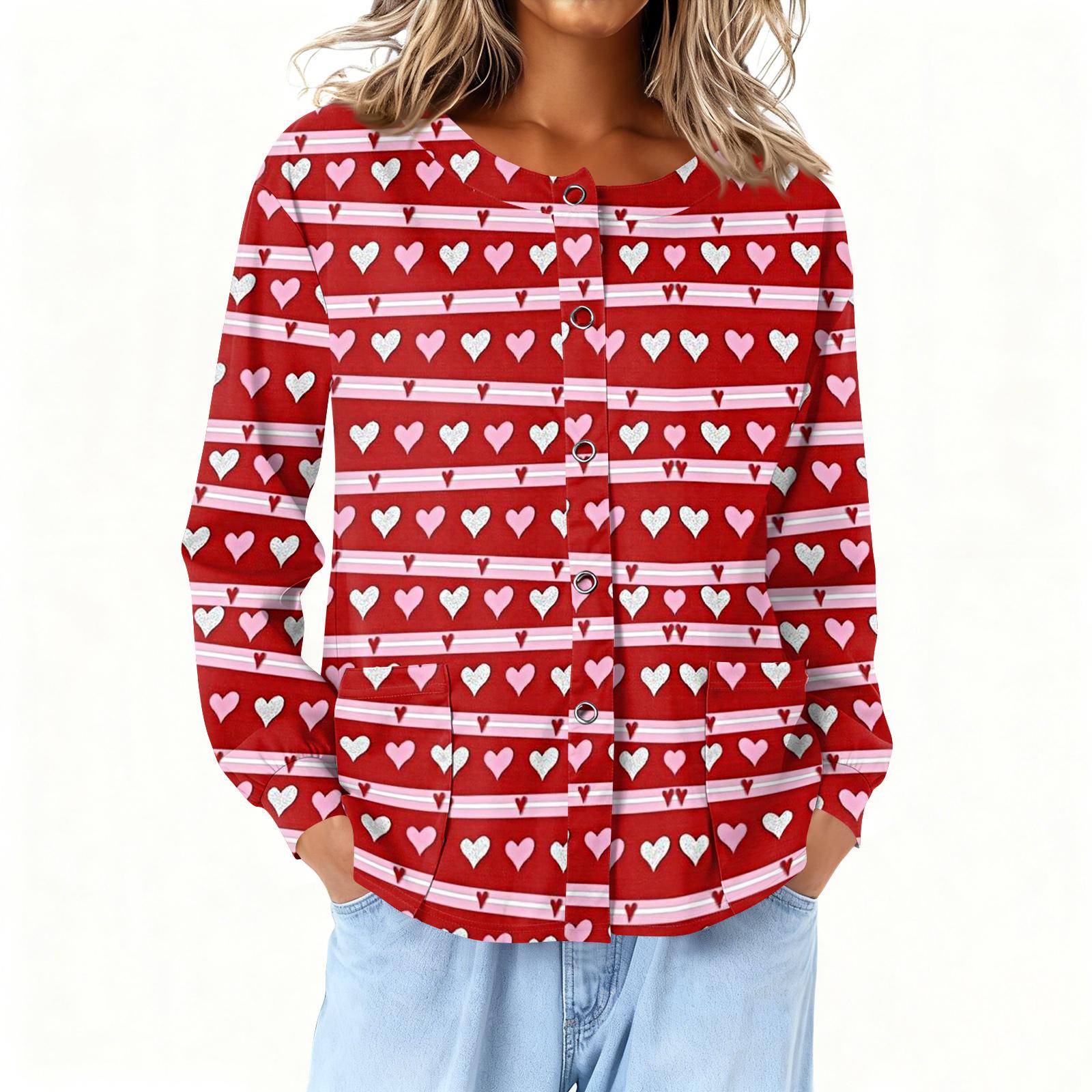 

Women Long Sleeve Printed Pocket Working Stand Collar Single-breasted Protective Overalls Cardigan Jacket Top M Кіновар