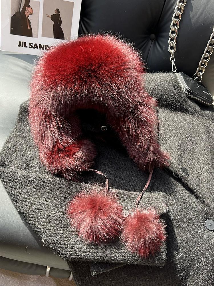Fox Fur Ear Protection Fur Lei Feng Hat Female Ski Hat Parent-child Furry Hat Headband Hat Thickened Warm Snow Hat