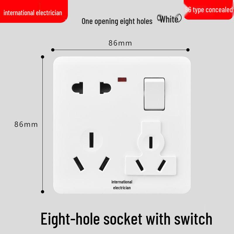 86 Type One-Gang Multi-Function Socket with Switch, High-Power Ten-Hole Panel