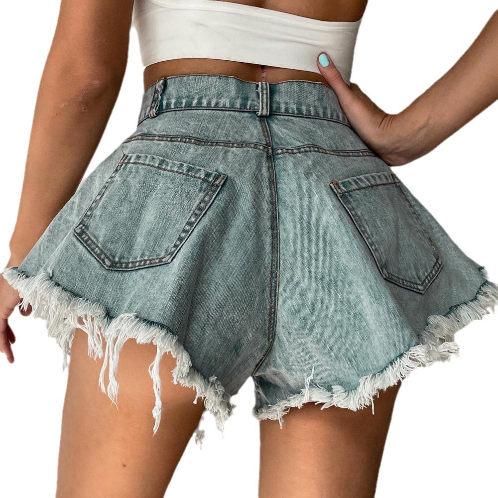 European & American Style Women's Ripped High Waist Denim Shorts with Tassels (2022)