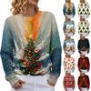 Weicher Damen-Strickpullover mit weihnachtlichem Aufdruck, Rundhalsausschnitt, Langarm für Herbst und Winter