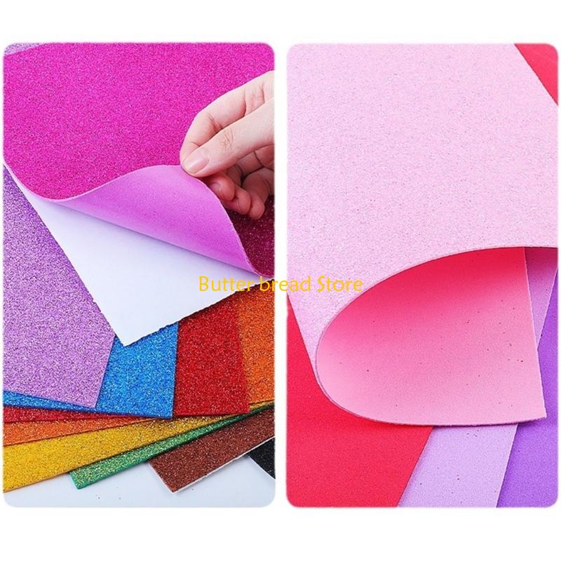 W89C 10Pcs Glittering Sponge Paper 2mm Thickness Adhesive Craft Paper Assorted Color