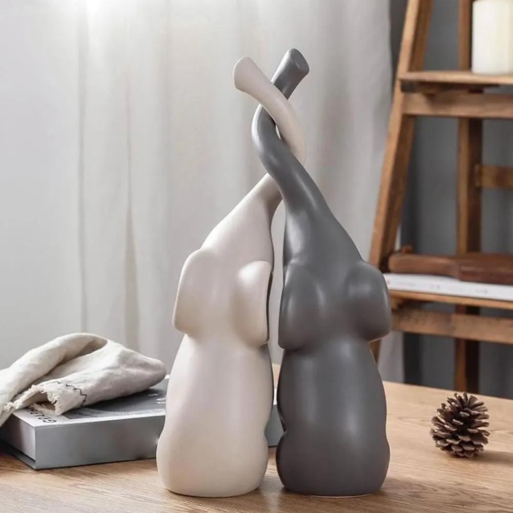 Ceramic Elephant Figurines for Living Room Creative Miniatures Animal Ornaments Crafts and Furnishings 2PCs