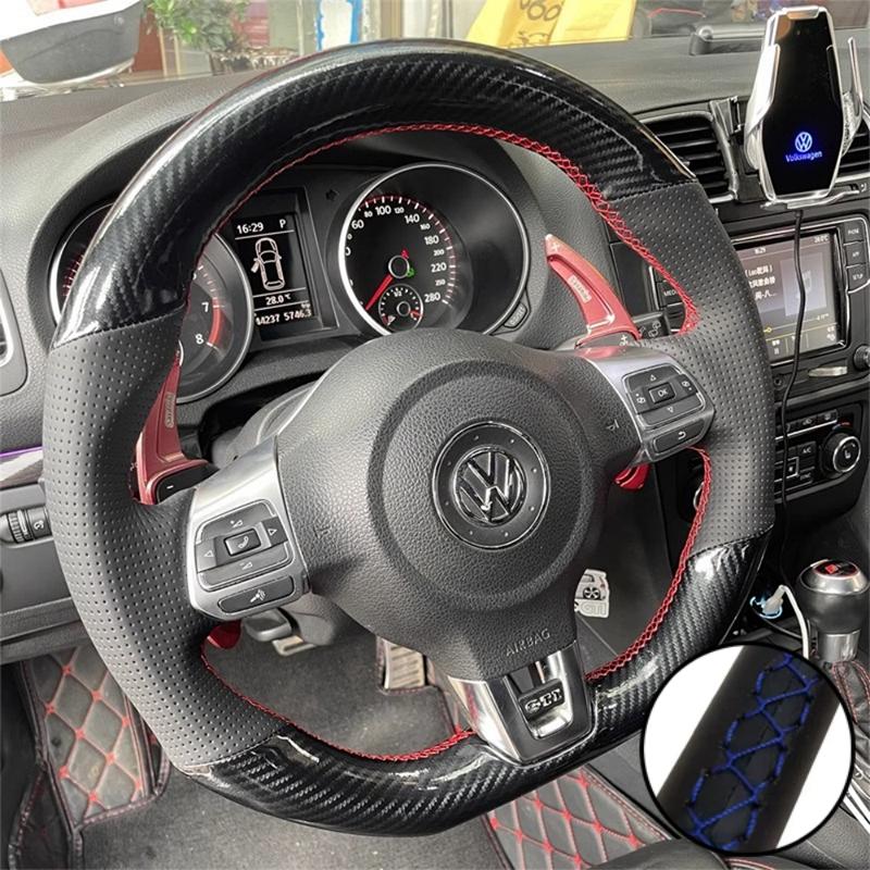 DIY Auto Lenkradabdeckung Kohlefaser Leder Für Volkswagen Golf 6 GTI MK6 VW Polo GTI Scirocco R Passat CC R-Line 2010