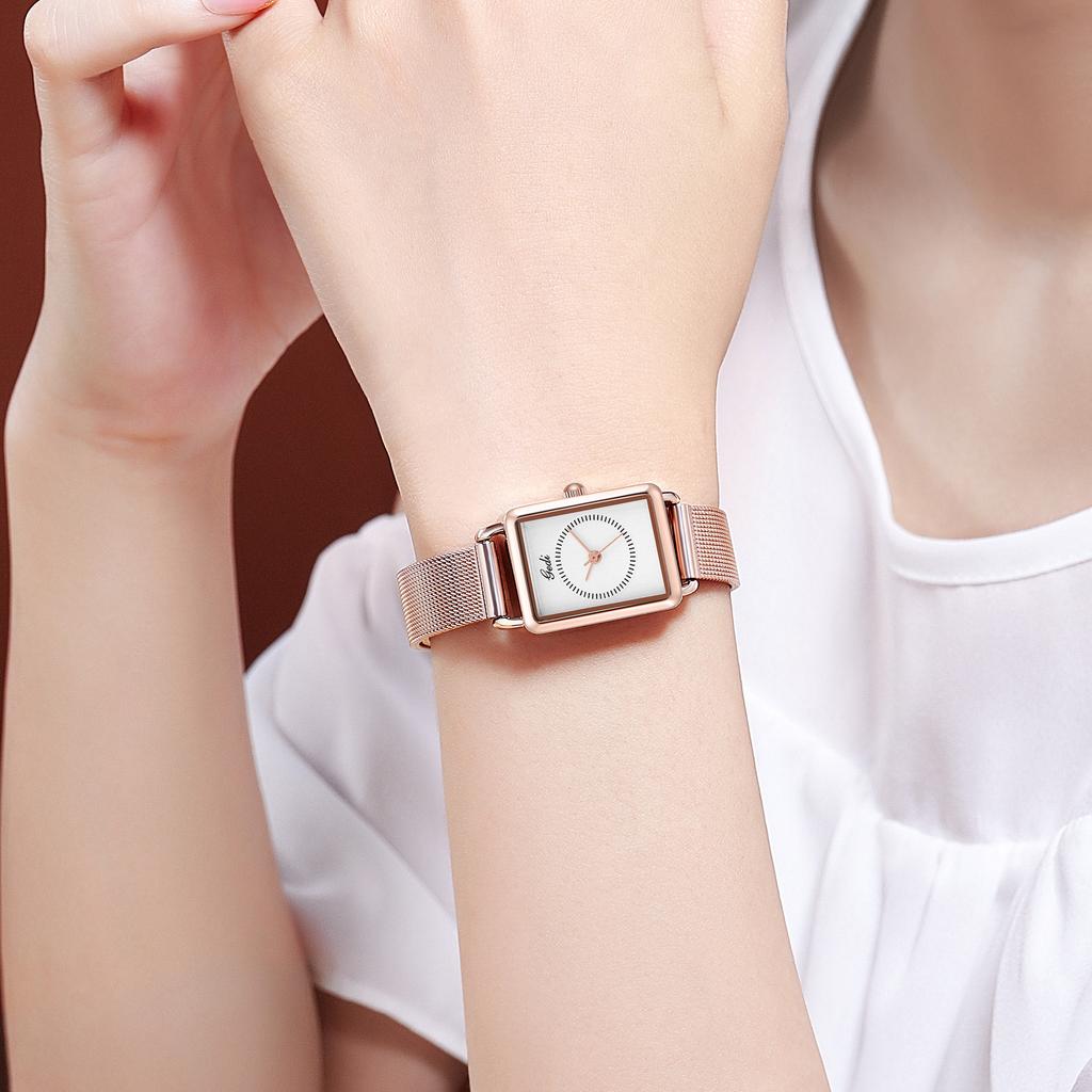 Retro Rectangular Small Dial Fashion Wind Stainless Steel Mesh Belt Temperament Small Waterproof Quartz Watch