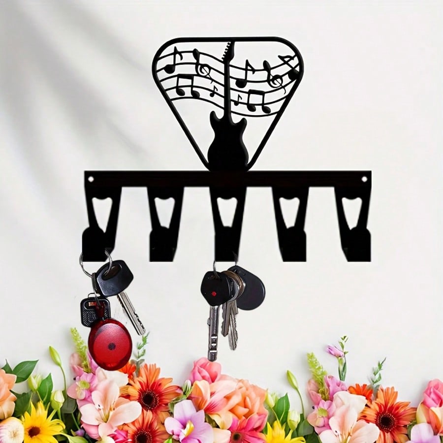 Vintage Music Theme Wall Mounted Guitar Note Key Hanger Iron Hook Organizer for Home Office Gift
