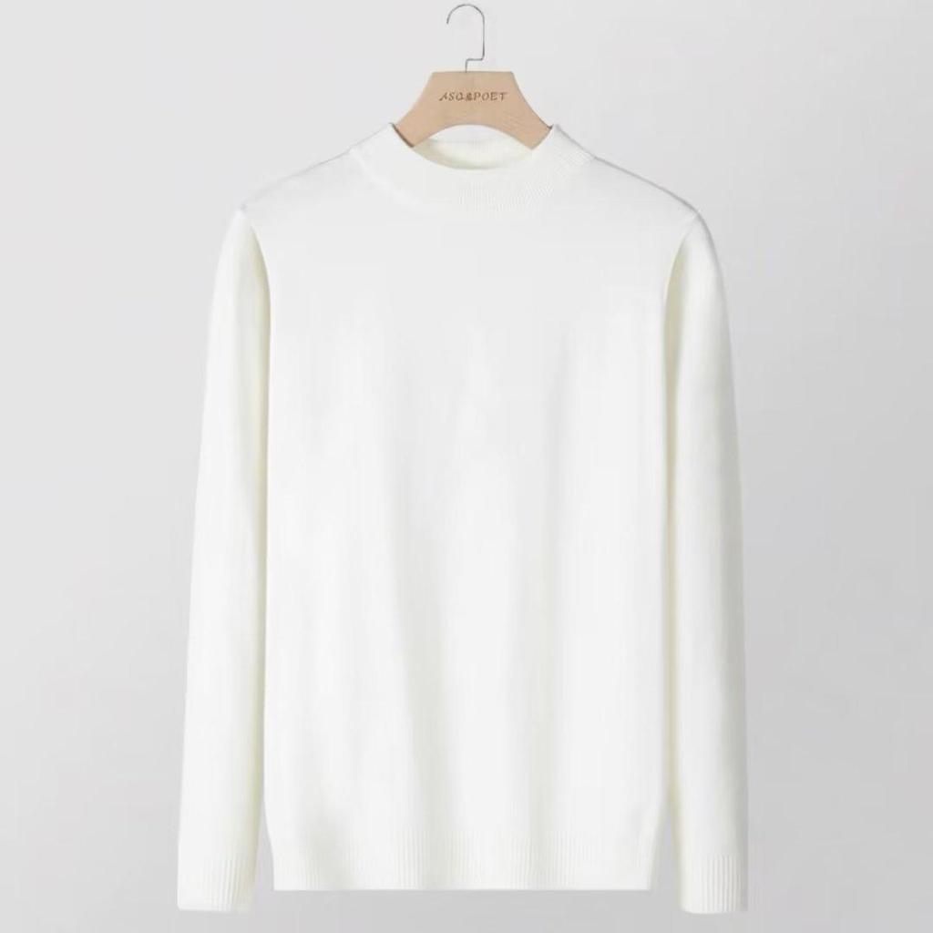 "2024 Autumn/Winter Men's Youth Half Turtleneck Knitted Sweater - Casual Mid-Neck Top"