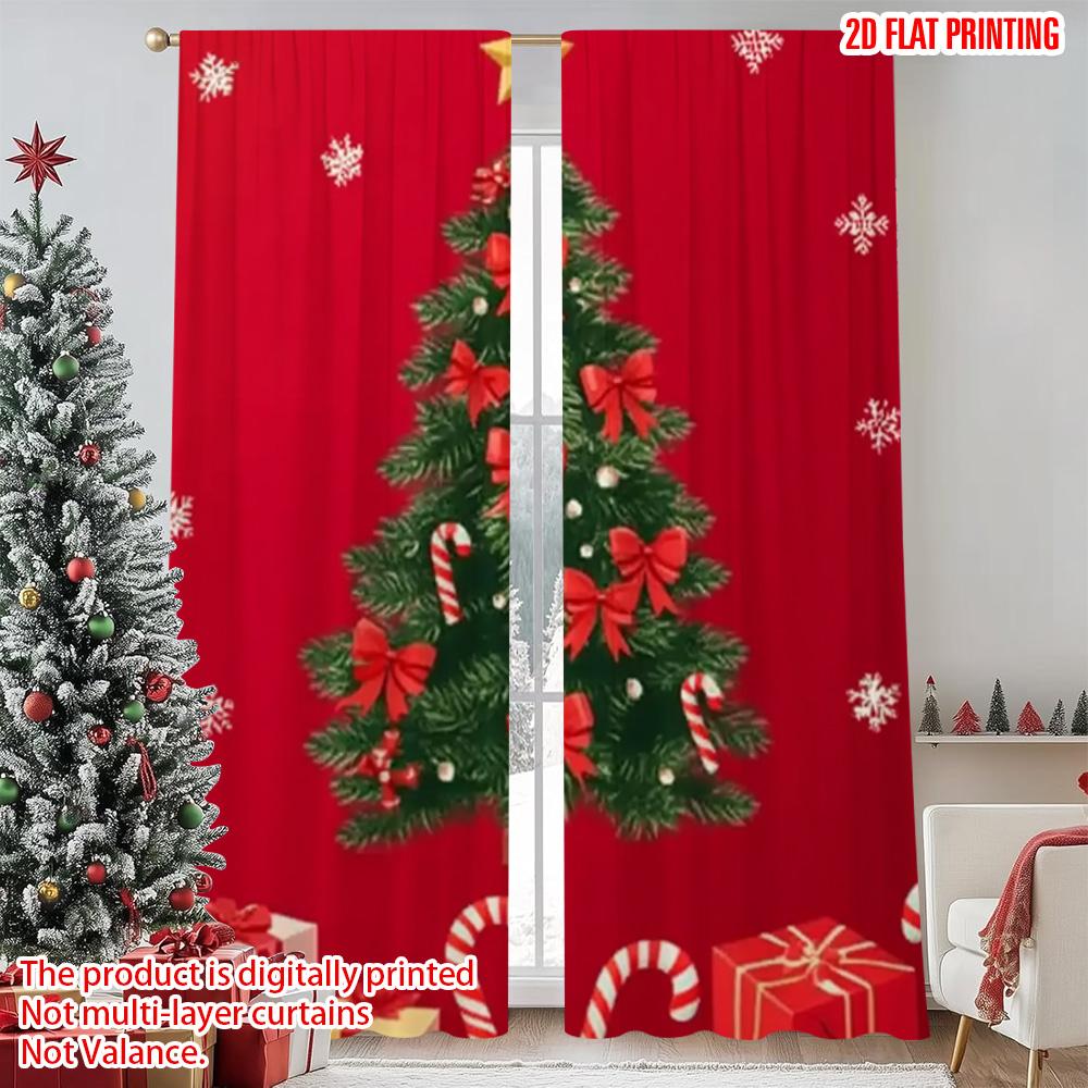 

2pcs 2D flat printing Christmas Party Curtain Christmas Tree3 Durable Polyester Without Electricity Spring Party & Holiday Decor 52.50×116.00 CM 2pcs
