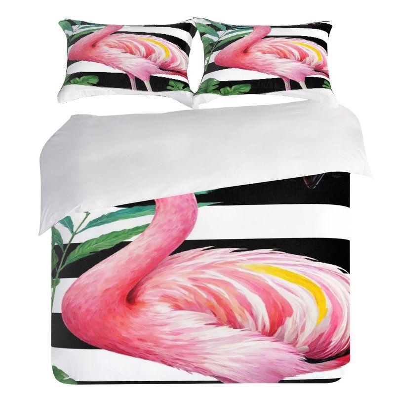 Spring And Summer Theme Pillowcase Quilt Cover 3Pcs Bedding Pink Flamingo Cartoon Pattern For Bedroom Hotel Dormitory Decor
