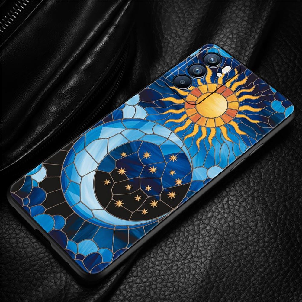 Beautiful Sun Moon Glass Phone Case For Oppo Reno 13 12 11 10 7 F Find X5 X6 A98 A80 A79 A78 A57 A54 A31 A17 Pro Soft TPU Cover