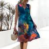 Plus Size V Neck Sleeveless Misty Canyon Waterfall Print For Wilderness Sightseeing Trip