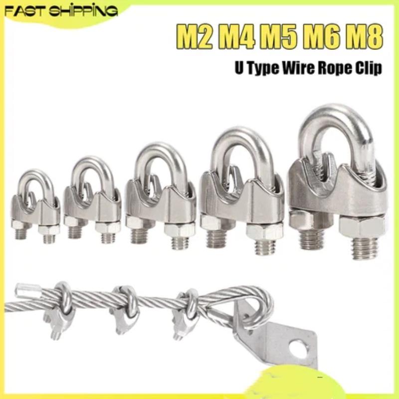 Stainless Steel U Type Cable Clip Set 5Pcs M2 M4 M5 M8 Sizes for Automotive Wire Fixing Home Wiring Projects