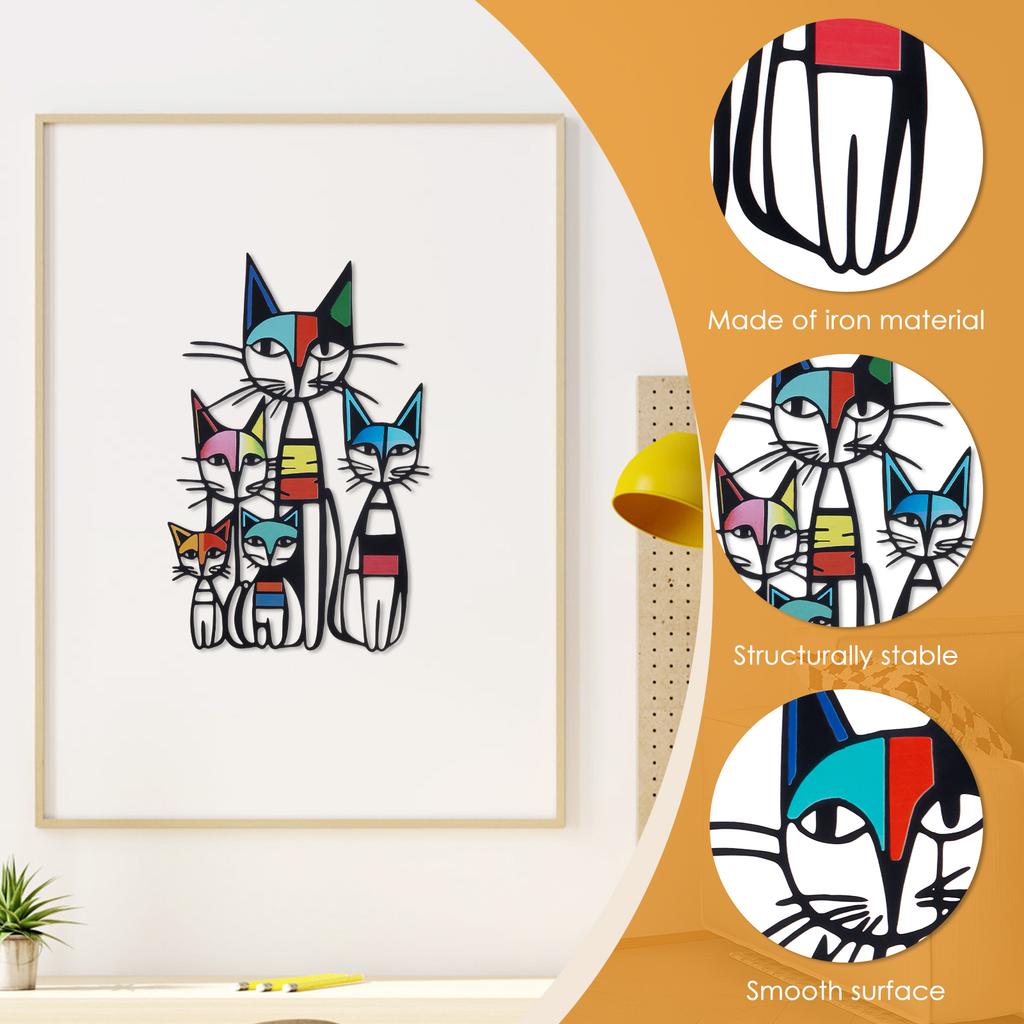 Cat Wall Art Decor Minimalist and Colorful Metal Cat Wall Hanging Decoration Cats Themed Wall Mural for Living Room Home Decor