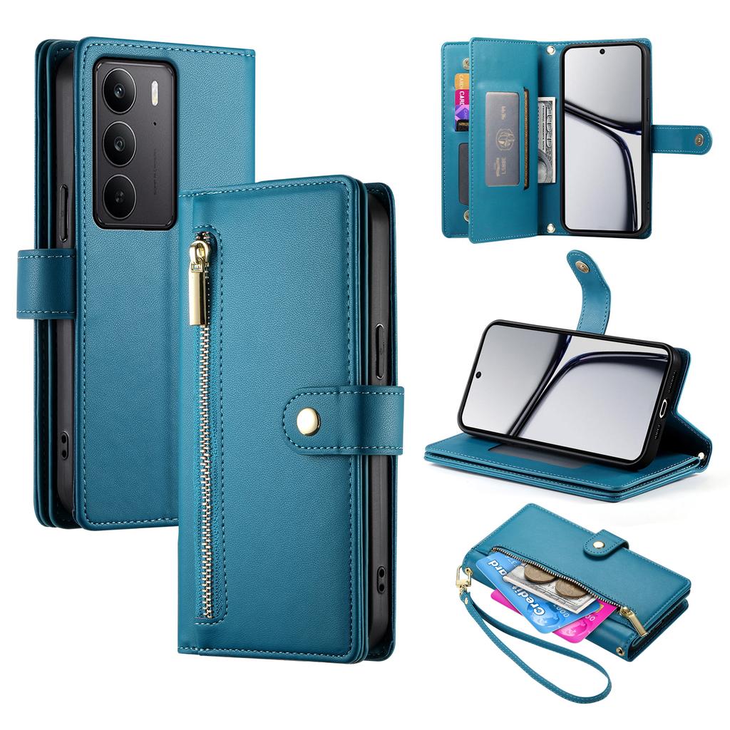 DF-011 For Realme V60 Pro 5G/C75 4G Case Zipper Pocket Wallet Leather Phone Cover with Straps