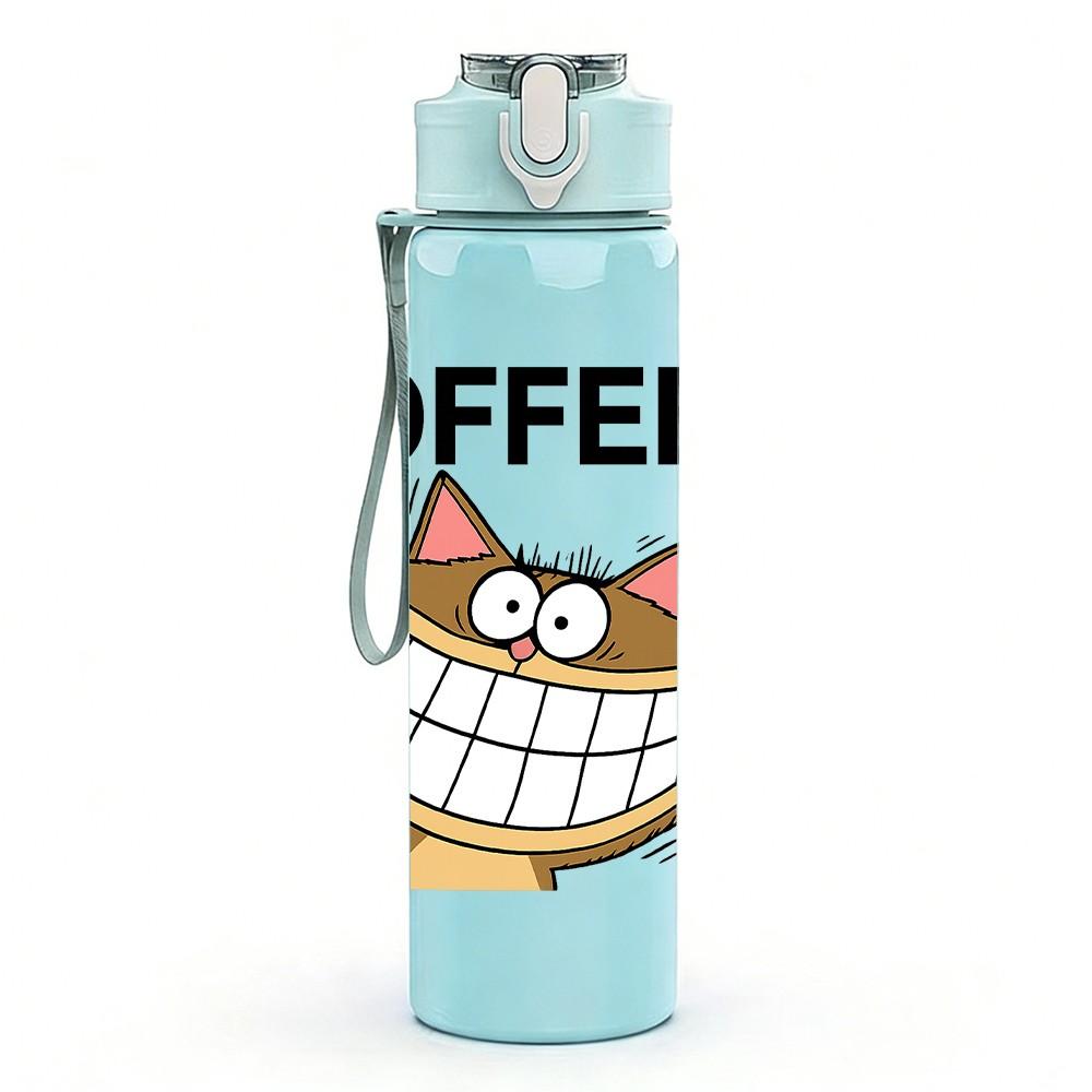 1PC Grinning Cheshire Cat 750ml Color Plastic Sports Water Bottle Leakproof Flip Straw Lid Suitable for Sports Office Home Use