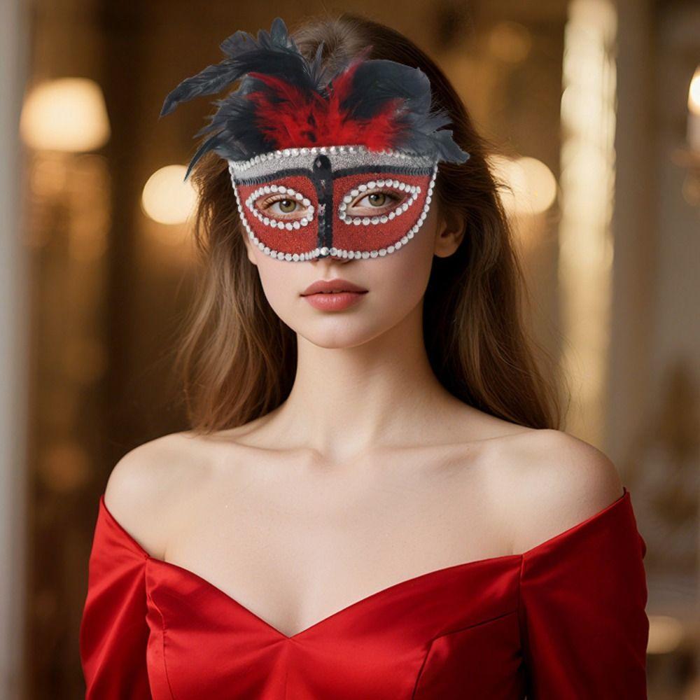 Half Face Halloween Masquerade Mask Party Costume Props Feather Mask  Carnival