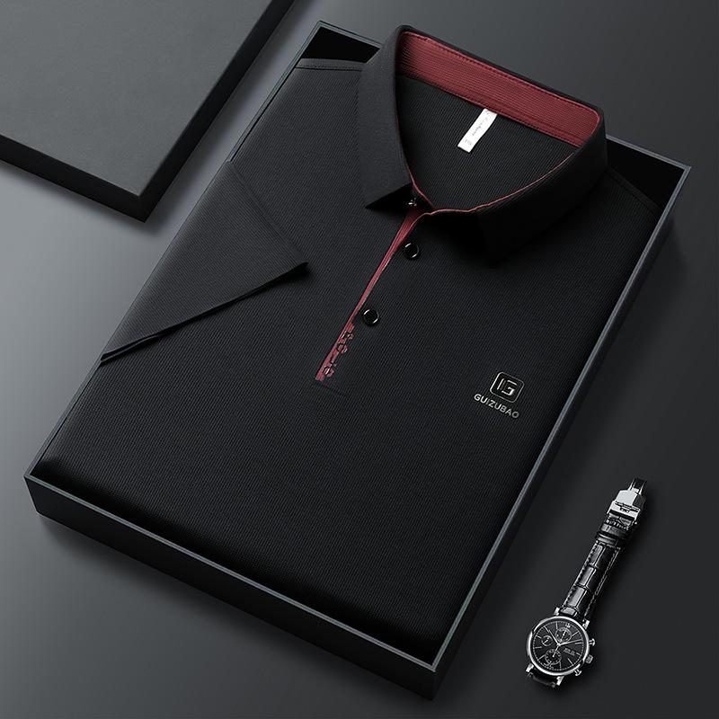Nahtloses Poloshirt Herren High-End Medium Herren Casual Kontrastfarbene Knopfleiste Revers Kurzarm T-Shirt