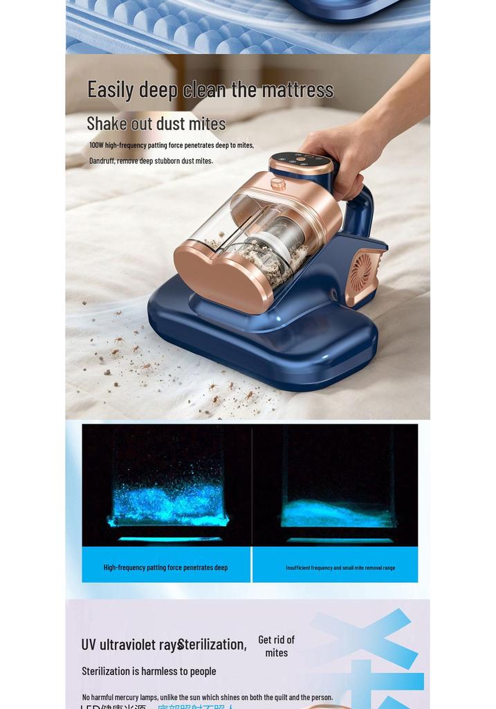 Cross-Border UV-C Mite Removal Lamp - High Suction Dust & Hair Cleaner for Household Beds